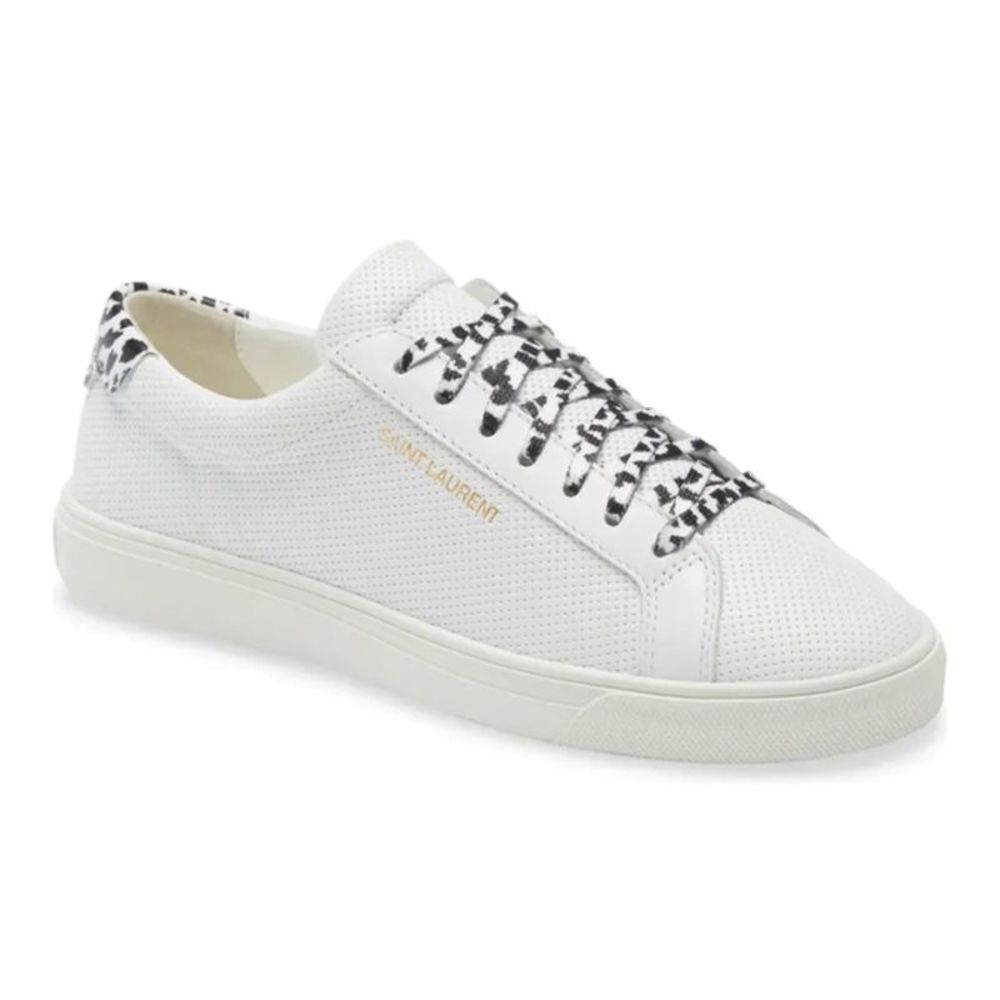 Saint Laurent Men's Leather Andy Babycat Print Sneakers White